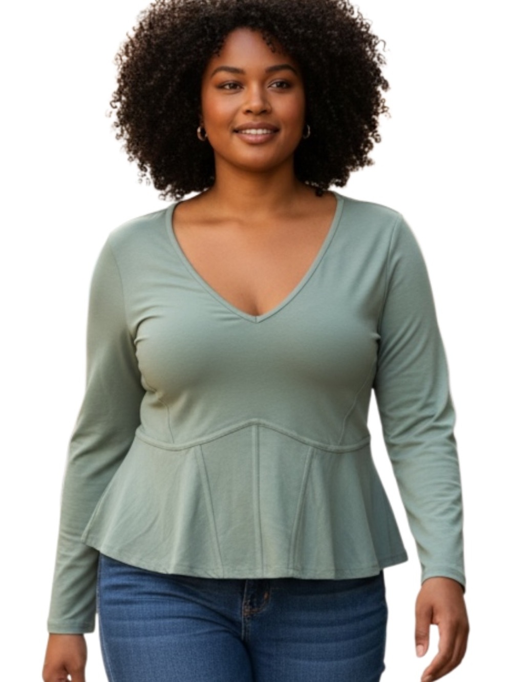 torrid Sage Green Deep V-Neck Long Sleeve Top